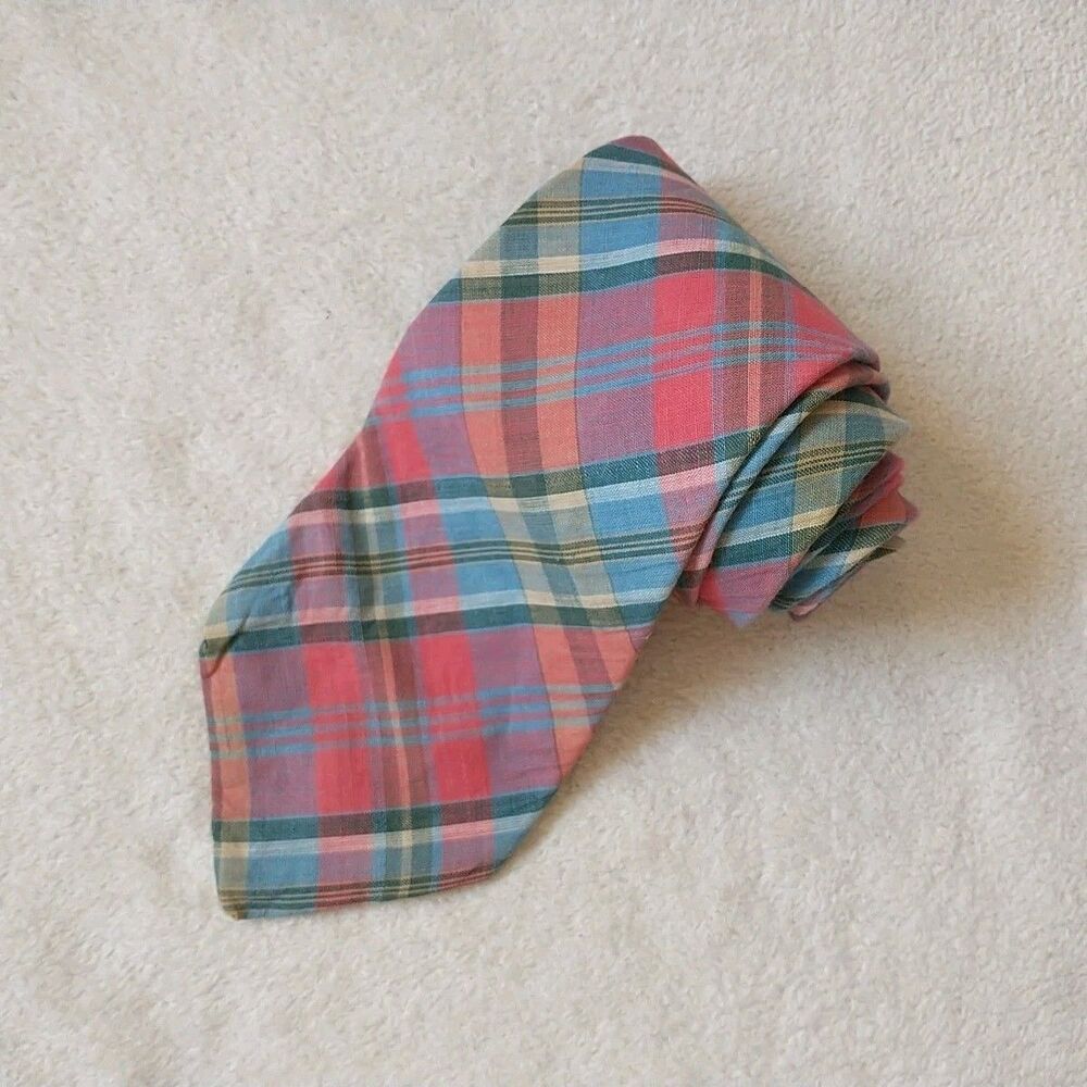 Vtg Gap Necktie Tie Multicolor Plaid Tartan Cotton Made In USA Preppy 3.5x59"